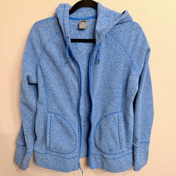 REI Tops - REI Women Blue Heathered Full Zip Fleece Hoodie Sweater 854449 Size M